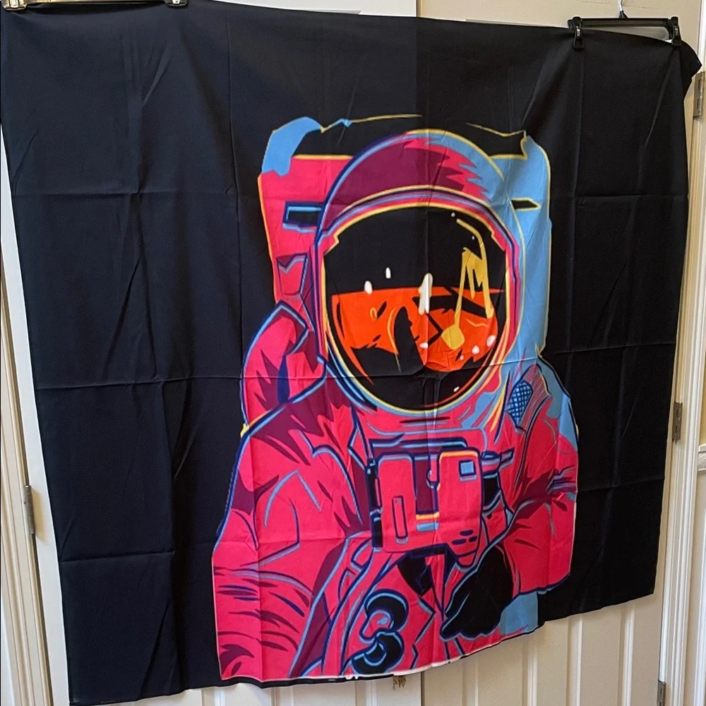 Neon Astronaut Tapestry - Black Background Pink & Orange Graphic
